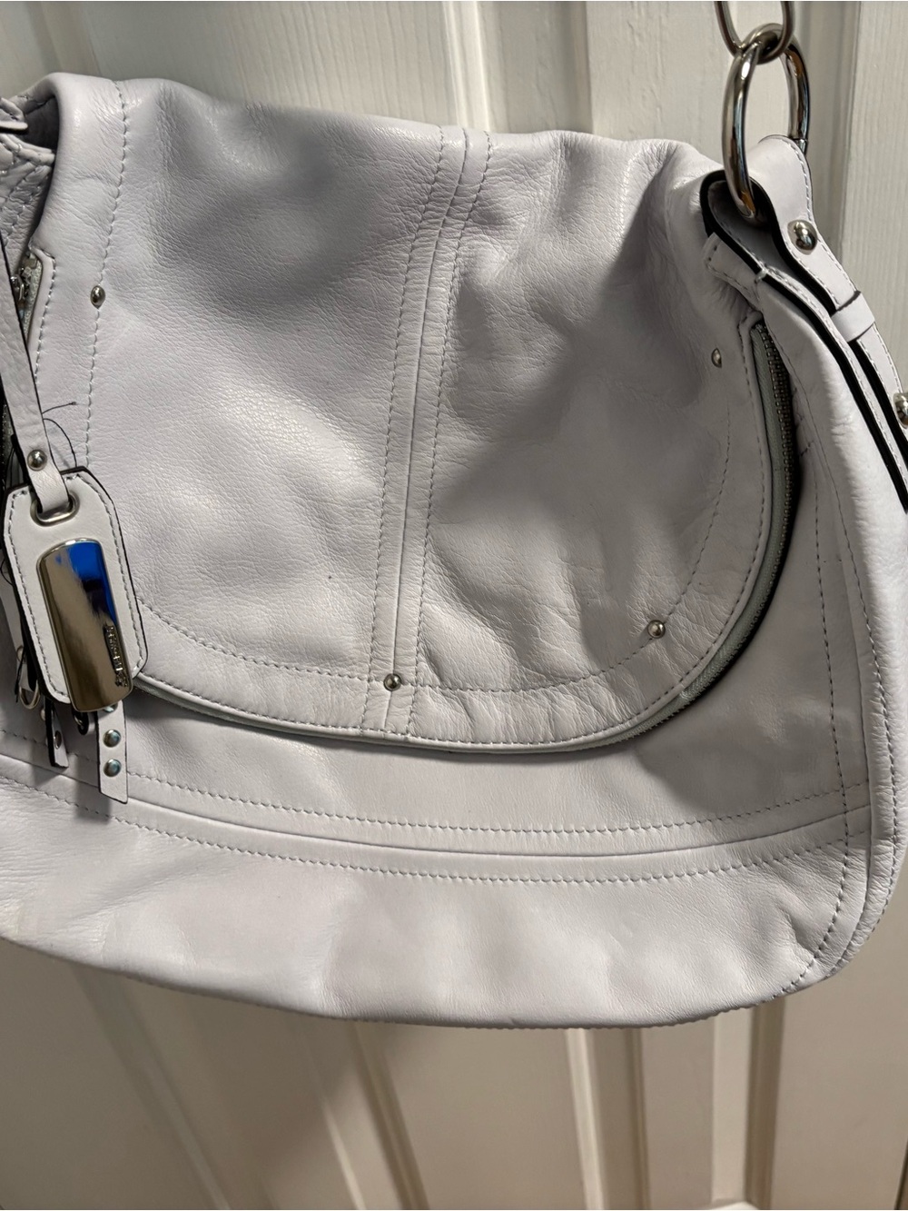 B. Makowsky White Pebbled Leather Slouchy Hobo Bag - Silver Hardware